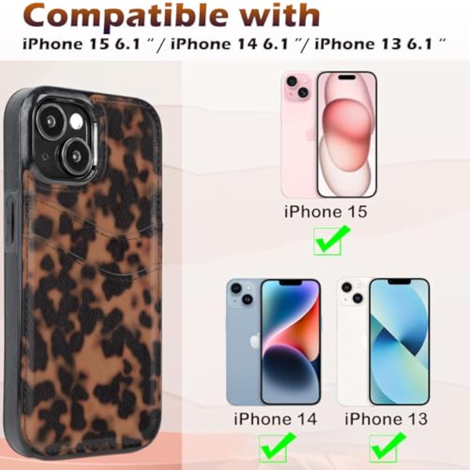 For Iphone 13/14/15 Wallet Case Card Holder Slot Slim Cute Design Soft Leather Protective Phone Case With 2 Credit Card Pockets Cover For 6.1 Inch For Women Men,Turtle Shell