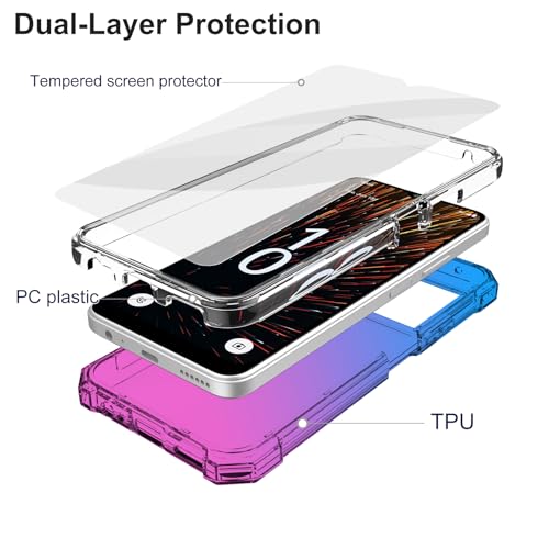 For Boost Summit 5G Cell Phone Case, With Screen Protector, Dual Layer Protective, Shockproof Corner Tpu Bumper, Slim Silicone Heavy Duty Cover For Boost Mobile Summit 5G-Blue