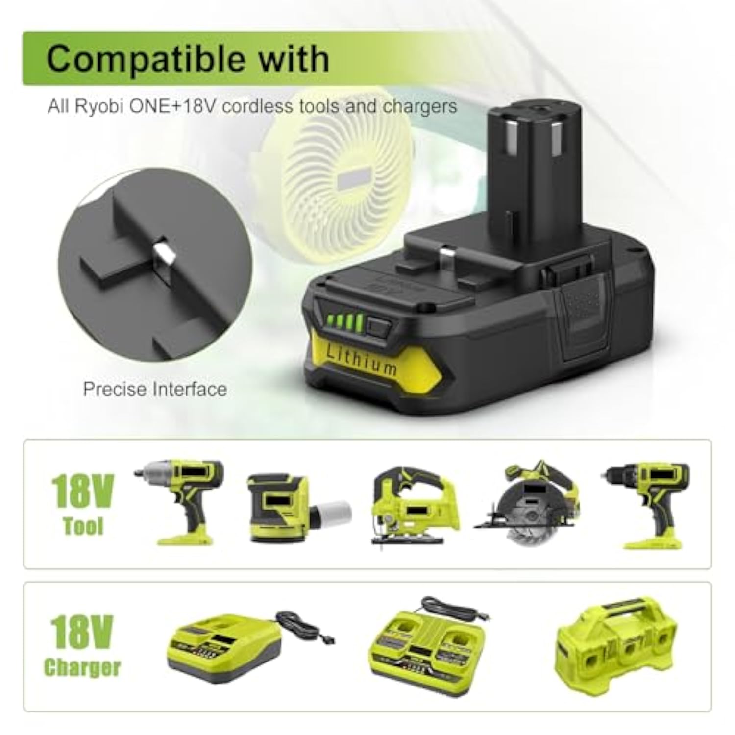 2Packs 3.5Ah Battery Replacement For Ryobi 18V Battery, P102 Lithium For Ryobi 18V Cordless Tools P108 P107 P105 P104 P103