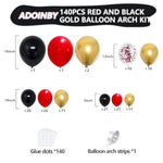 Red And Black Gold Balloons Arch Kit, 140Pcs Different Sizes Inch Red Black Gold Balloon And Confetti Party Balloon Garland Kit For Birthday, Wedding, Graduation, Anniversary, Prom Decorations