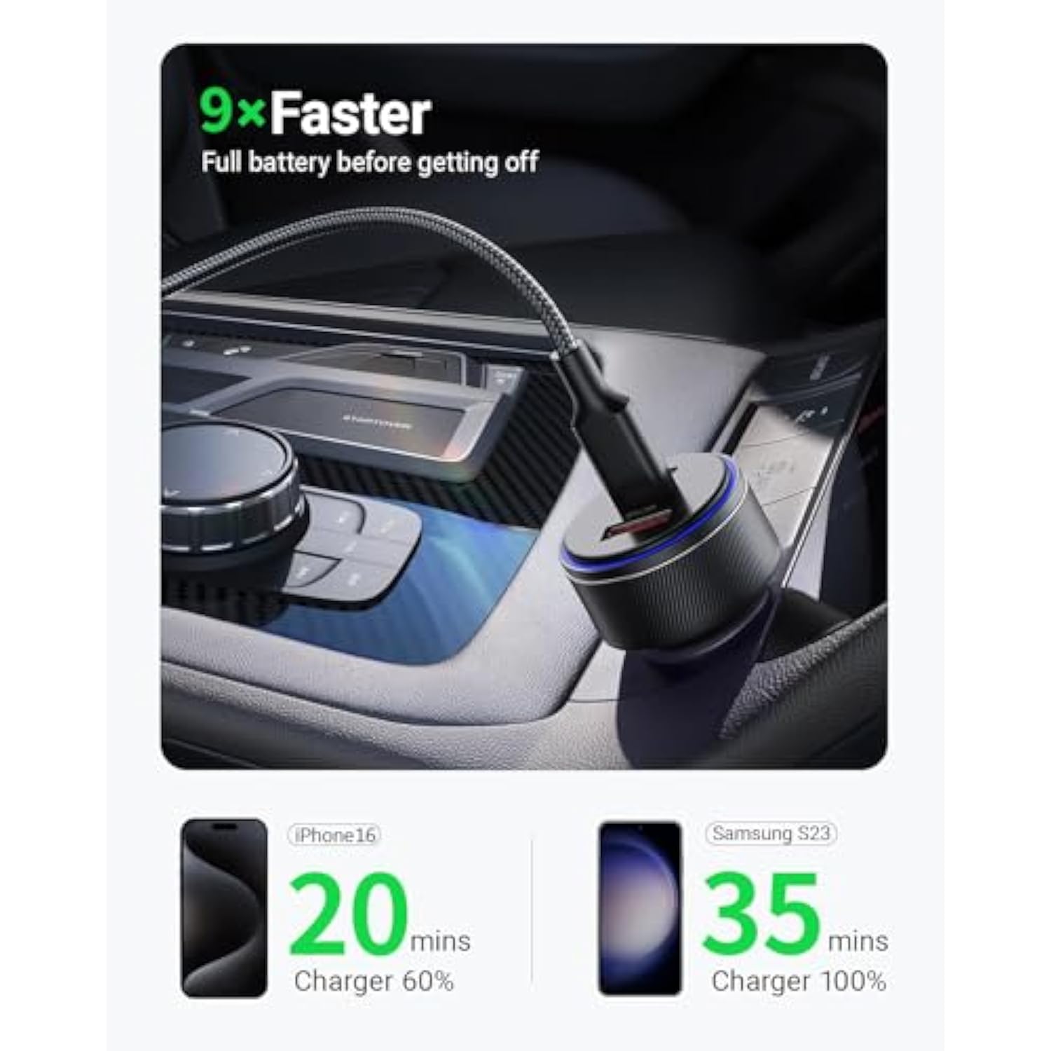 AKNSN 90W USB-C & USB-A Car Charger, 3-Port Fast Charging, PD3.0 & QC3.0, Compatible with iPhone 16/15/14/13 Pro Max, iPad, MacBook, Samsung, Google Pixel, More