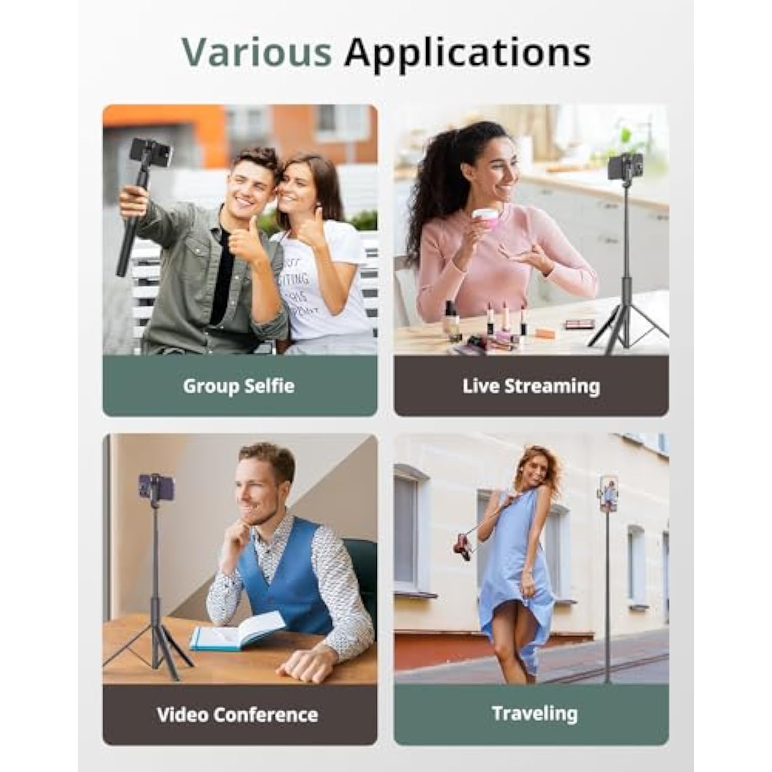 60" Phone Tripod - Selfie Stick, Lightweight All In One Phone Tripod Integrated With Wireless Remote Compatible With All Cell Phones For Selfie/Video Recording/Photo/Live Stream/Vlog?Black?