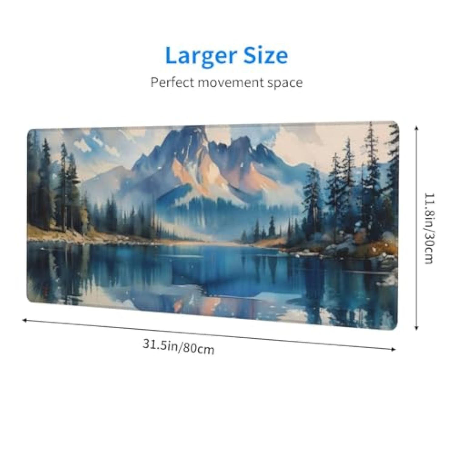 Gaming Mouse Pad, Large Non-Slip Rubber Base Mousepad, Keyboard Mouse Mat, Desk Pad With Stitched Edges, 31.5X11.8Inch,Mountain River