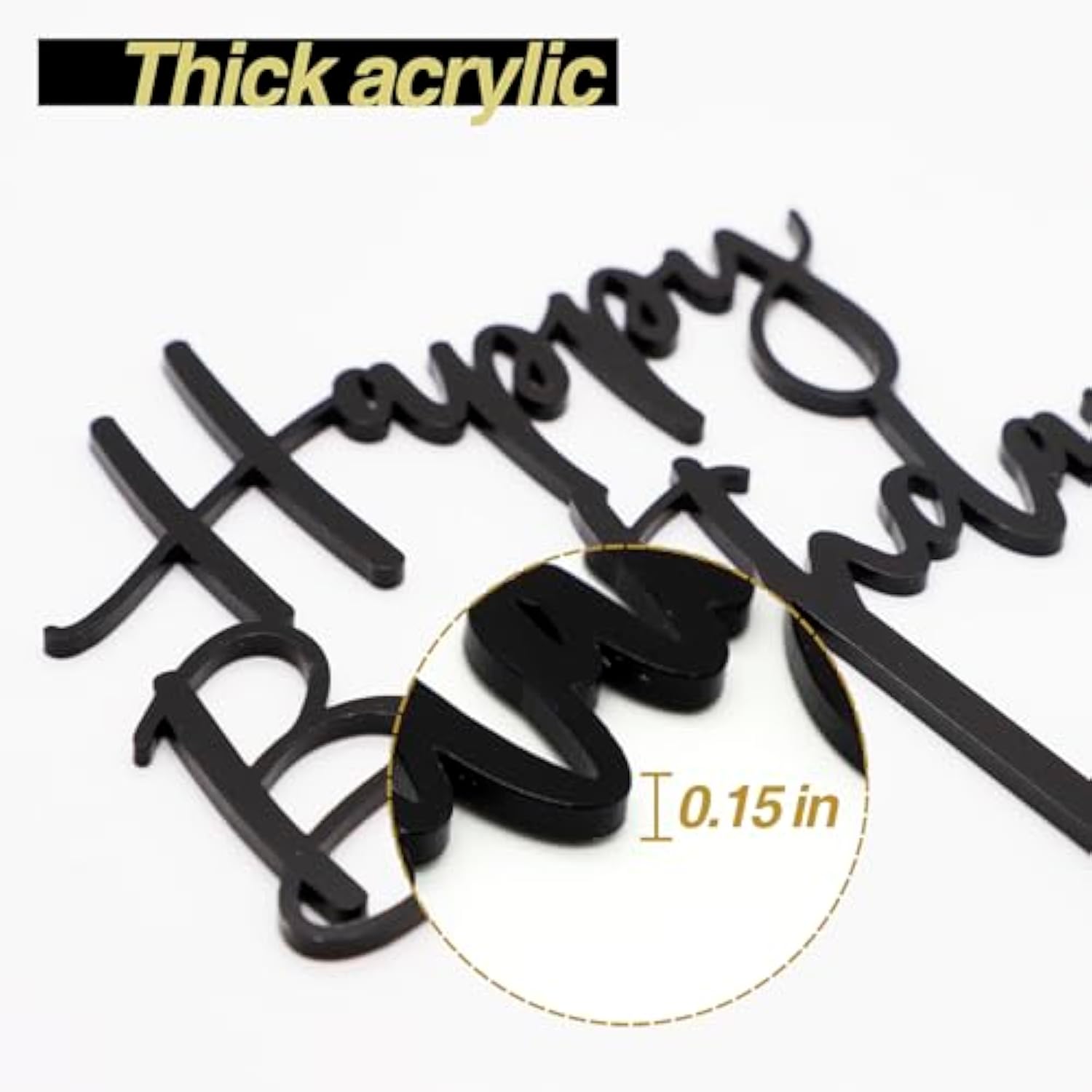 Happy Birthday Cake Topper, Black Acrylic Durable Versatile Cake Topper, Birthday Supplies Decorations (Black)