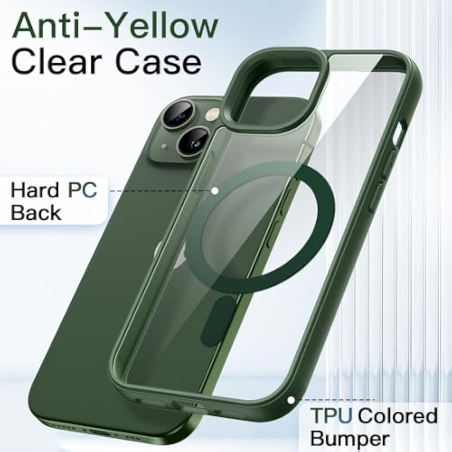 JETech Magnetic Case for iPhone 13 mini 5.4-Inch Compatible with MagSafe, Shockproof Phone Bumper Cover, Solid Color Matte TPU Frame, Anti-Scratch Clear Back (Green)