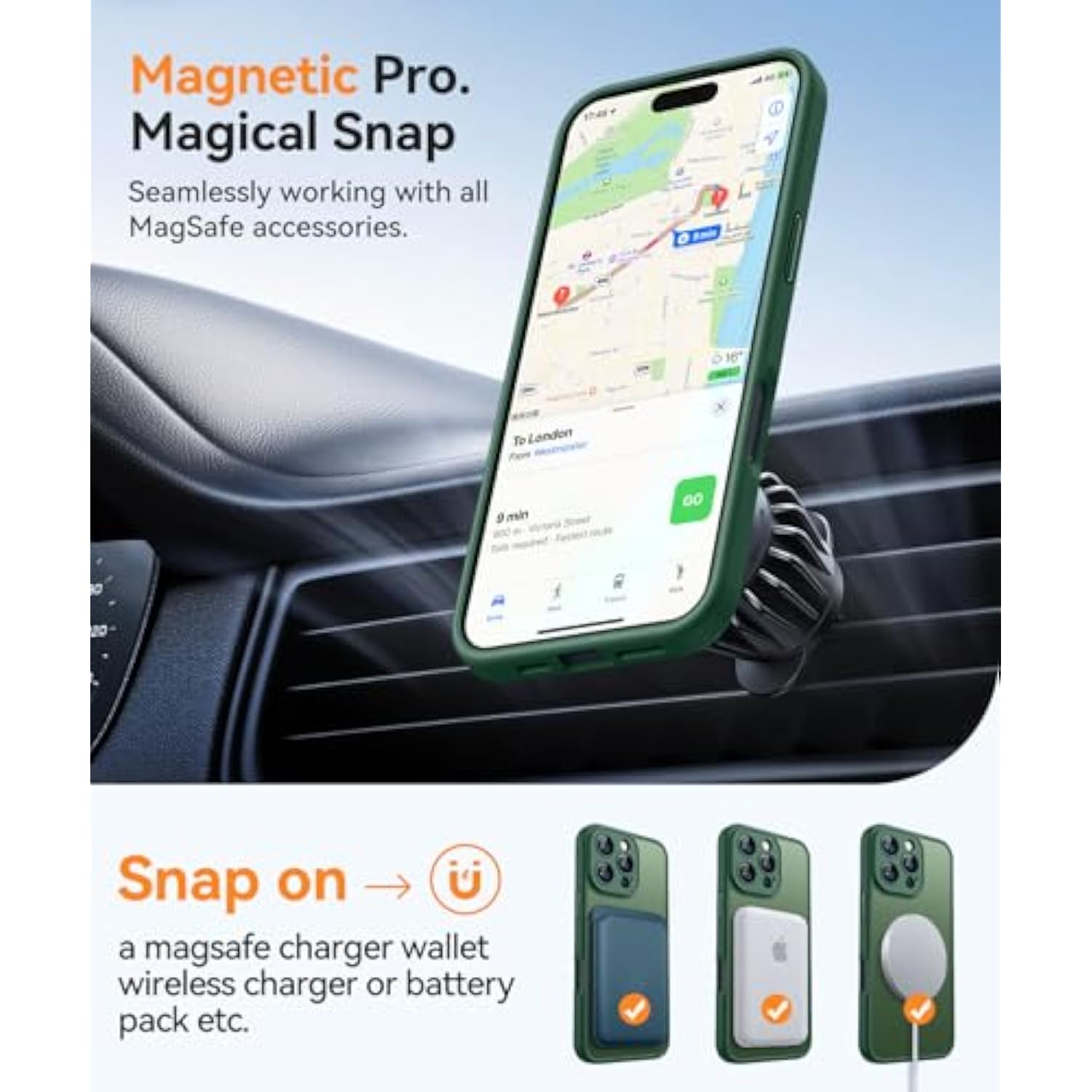 iPhone 16 Pro Case, Magnetic, Full Camera Protection, Magsafe, Shockproof, Deep Green