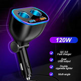 Car Charger Cigarette Lighter Splitter Adapter,120W QC3.0 Dual USB Car Charger with LED Voltmeter 12/24V Sockets Splitter Cigarette Lighter USB Chargers Fast Charging for Phone Tablets GPS Dash Cam