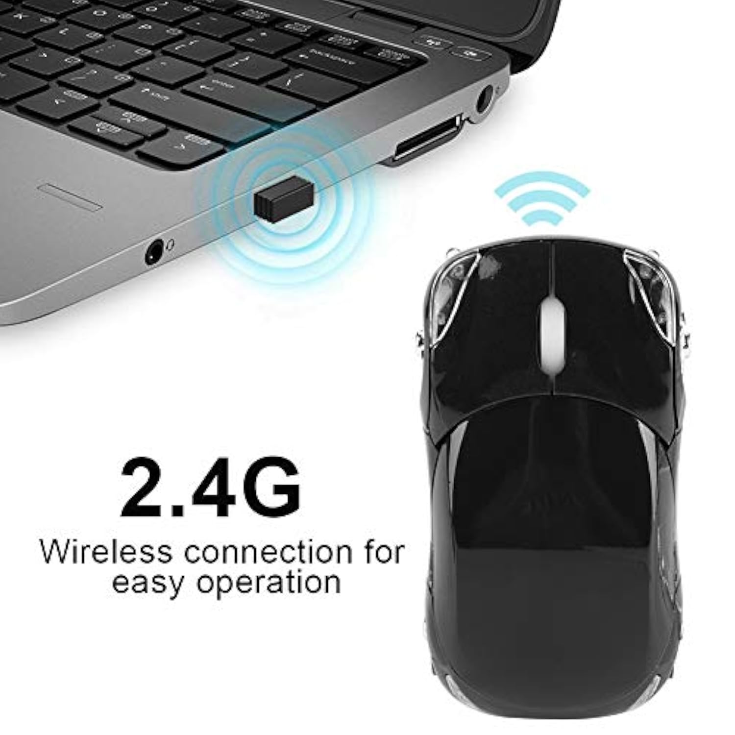 1600Dpi Portable Mouse, 10M 2.4G Bluetooth Optical With Receiver Storage, 3 Buttons Car Shaped For/Me/Windows Pc/Tablet Gaming Office(Black)