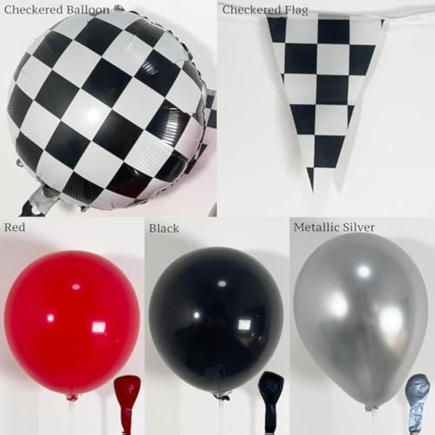 Race Car Balloon Arch Garland Kit 126Pcs Red Black And Metallic Silver Balloons With Checkered Foil Balloons And Checkered Flag Banner For Two Fast Birthday Party Decorations