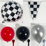 Race Car Balloon Arch Garland Kit 126Pcs Red Black And Metallic Silver Balloons With Checkered Foil Balloons And Checkered Flag Banner For Two Fast Birthday Party Decorations