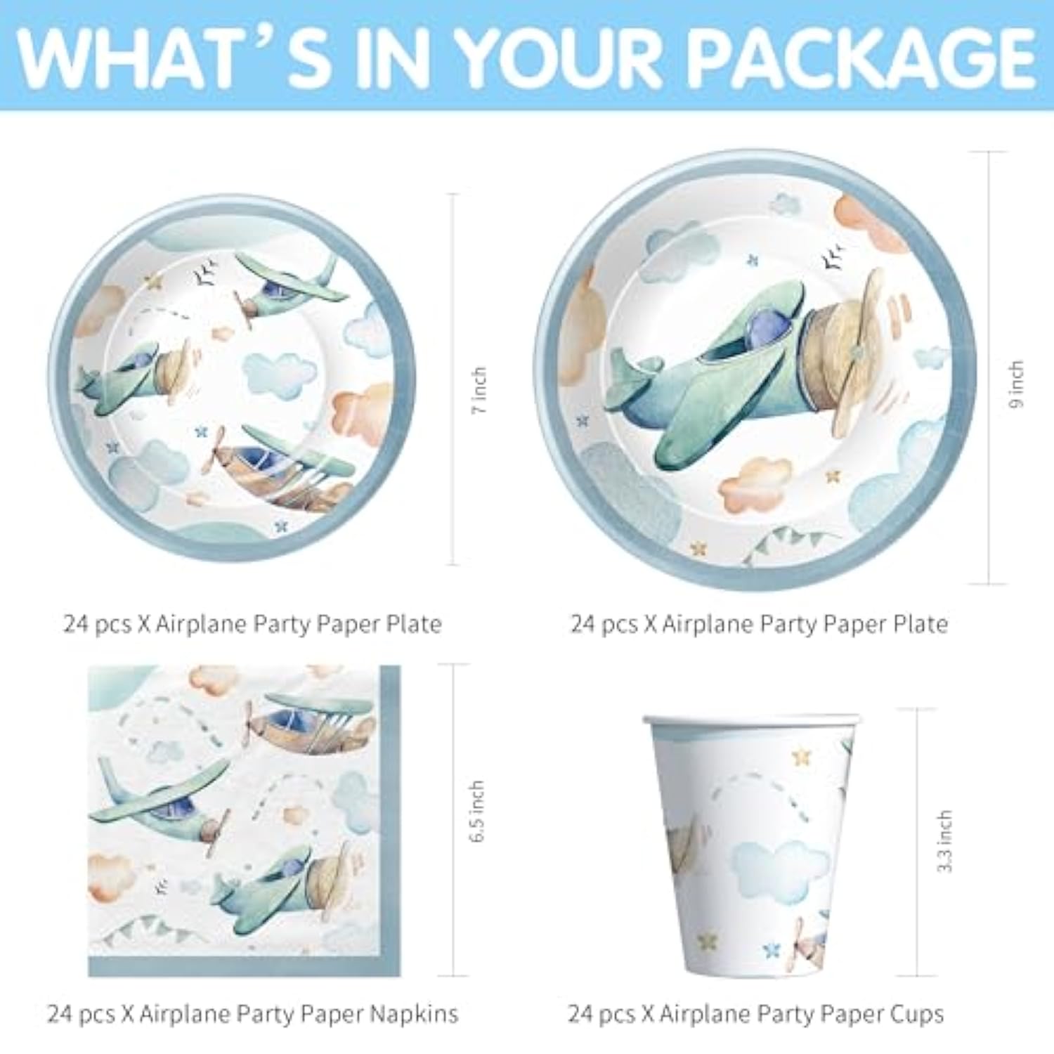 194-Pc Airplane Party Tableware Set - Plates, Cups & More for 24 Guests