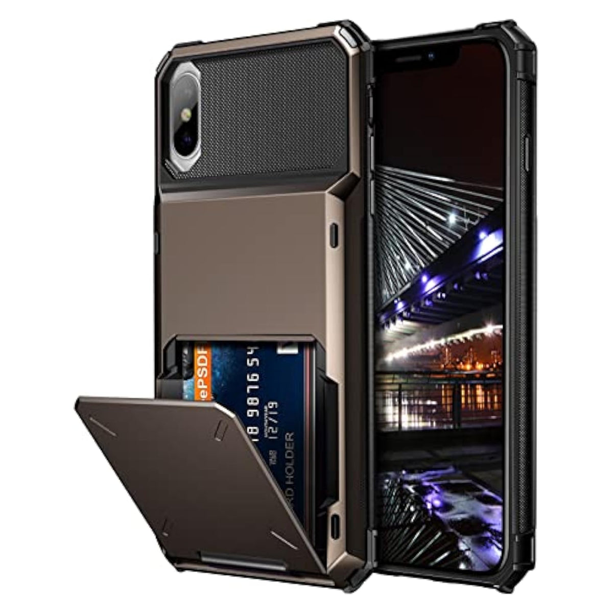 Case For Iphone Xs Max Case Wallet Id Slot Credit Card Holder Scratch Resistant Dual Layer Protective Bumper Rugged Tpu Rubber Armor Hard Shell Case Cover For Iphone Xs Max 10S Max (Gun Color)