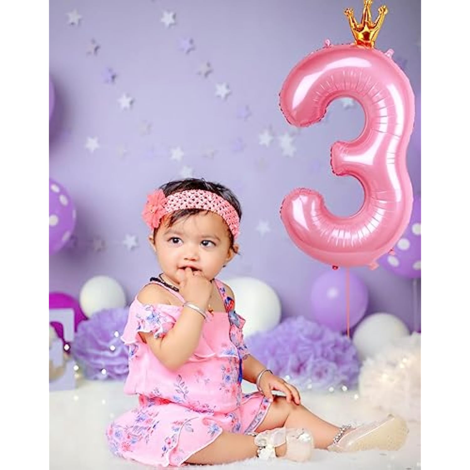 Pink Crown 40" Foil Number 3 Balloon for 3rd Birthday Party