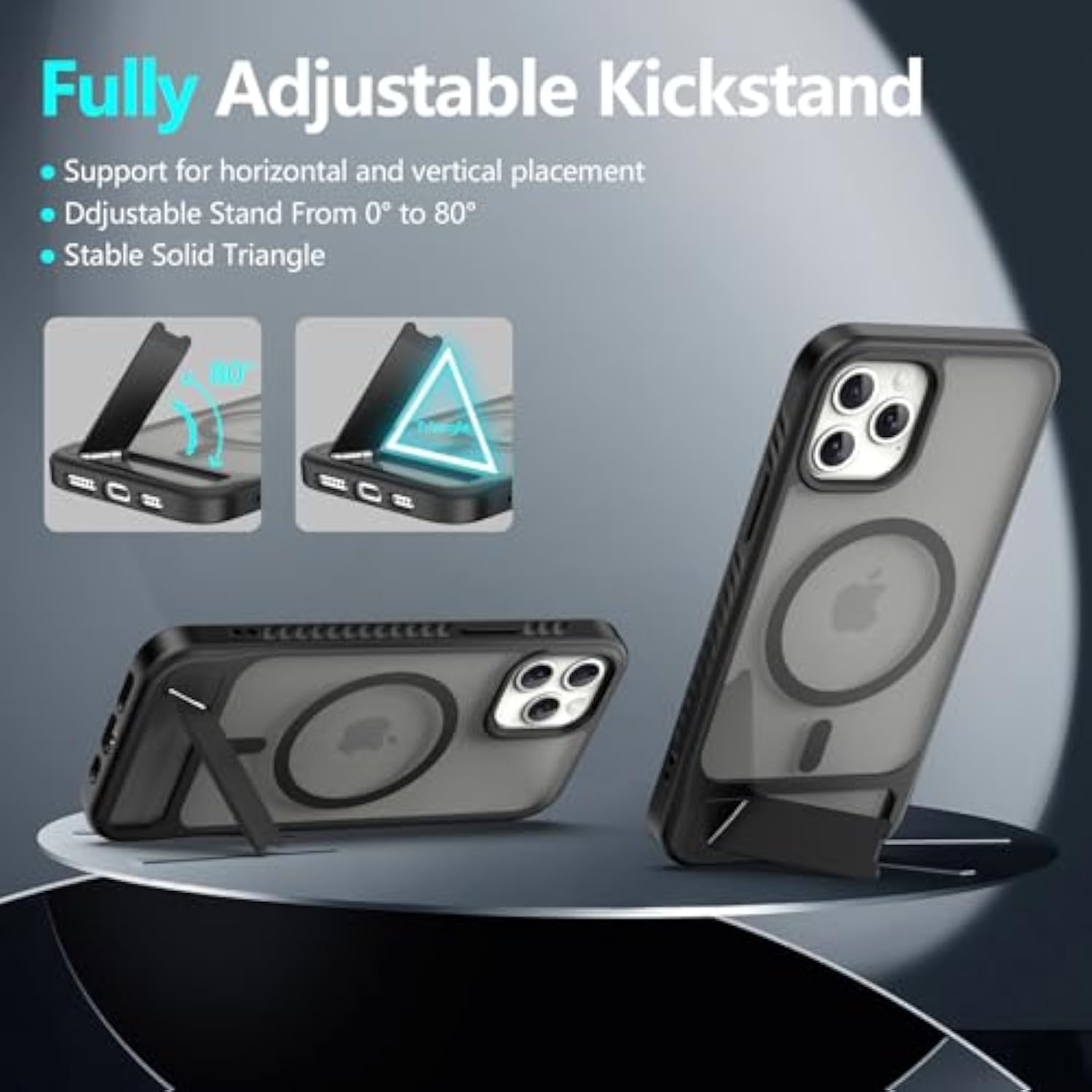 For Iphone 12 / Iphone 12 Pro Case: [Fit For Magsafe] Strong Magnetic & Invisible Stand, Military-Grade Drop Protection With Screen Protector, Adjustable Kickstand Slim Frosted Matte Phone Case, Black