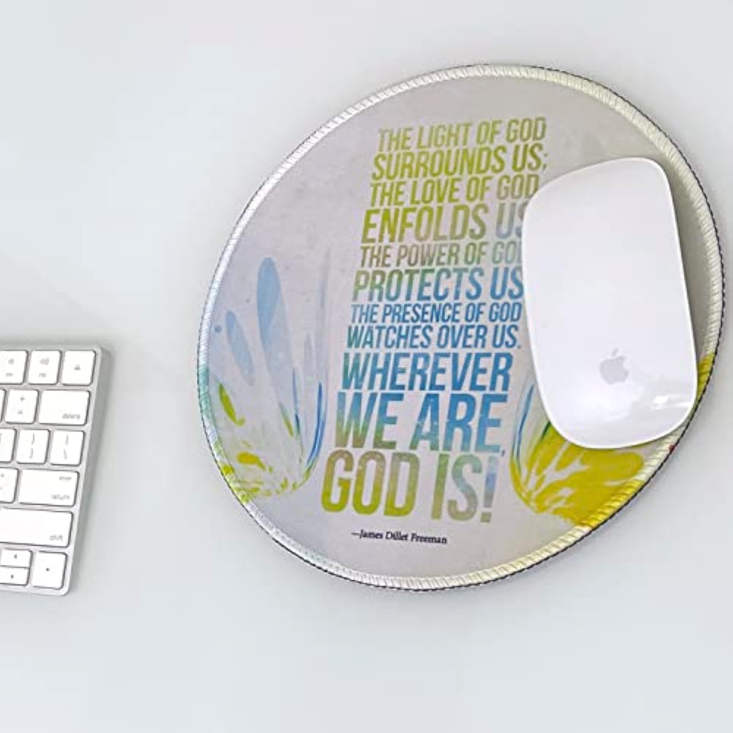 – Inspirational Round Mousepad For Apple Magic Mouse And Wireless Laptop Computers, Cute Pads For Office Desk, 8.5” Circle, Artsy Aesthetic Design Featuring The Prayer For Protection