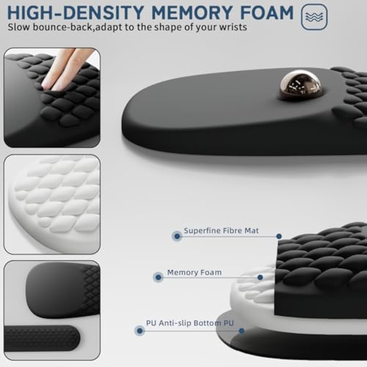 Ergonomic Mouse Pad With Wrist Rest, Mousepad Wrist Support Keyboard Wrist Rest With Comfortable Memory Foam Massage Bulge And Non-Slip Pu Base For Relief Carpal Tunnel Pain