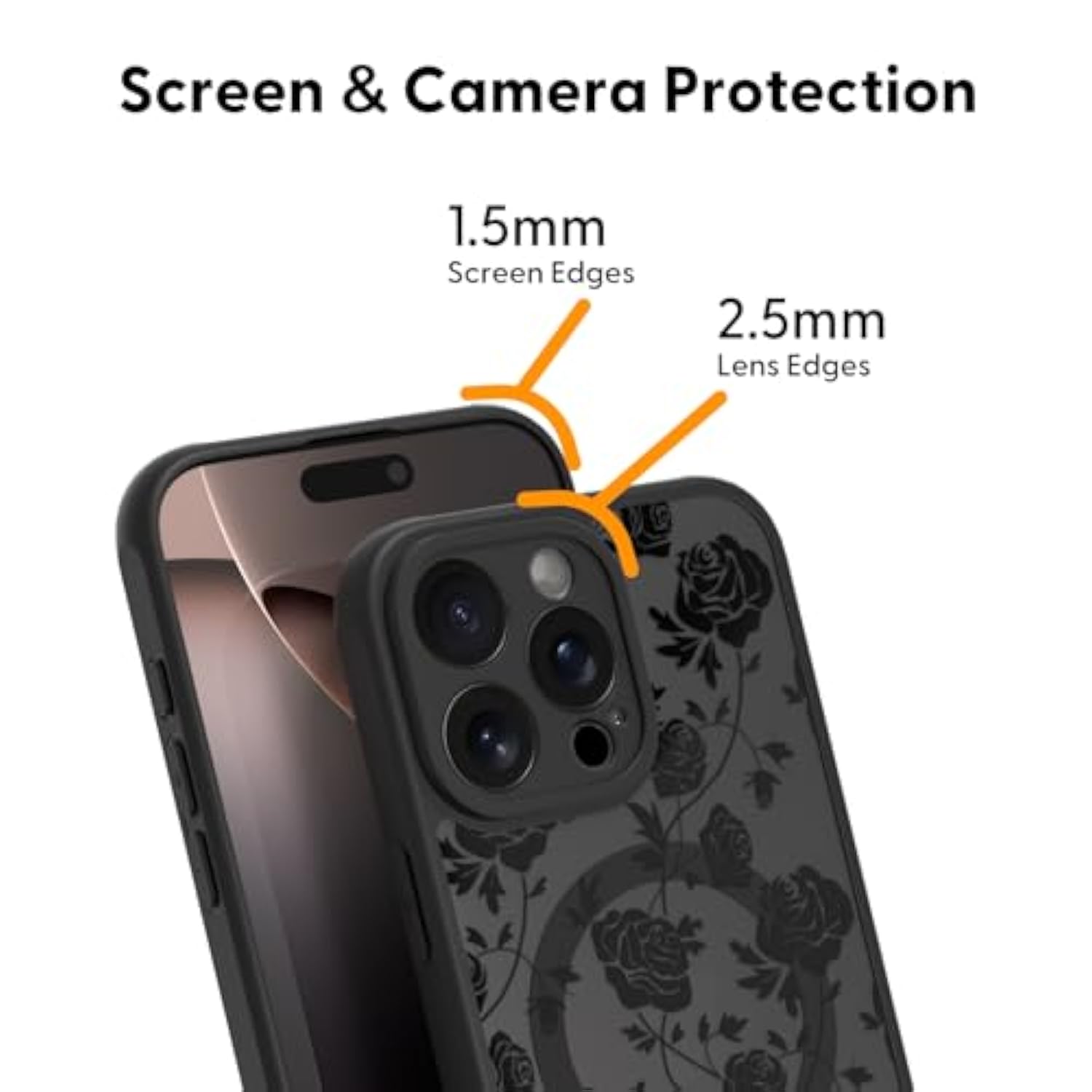 Magnetic For Iphone 15 Case, Compatible With Magsafe, [Never Fade] Rose Floral Pattern For Women Men, Translucent Matte Shockproof Phone Case For Iphone 15 6.1 Inch 2023, Black