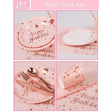 Birthday Party Tableware, 161 Pieces Pink And Rosegold Party Supplies, Party Dinnerware Sets Include Paper Plates Napkins Cups Silverware, For Shower Engagement Parties Decoration -20 Serves