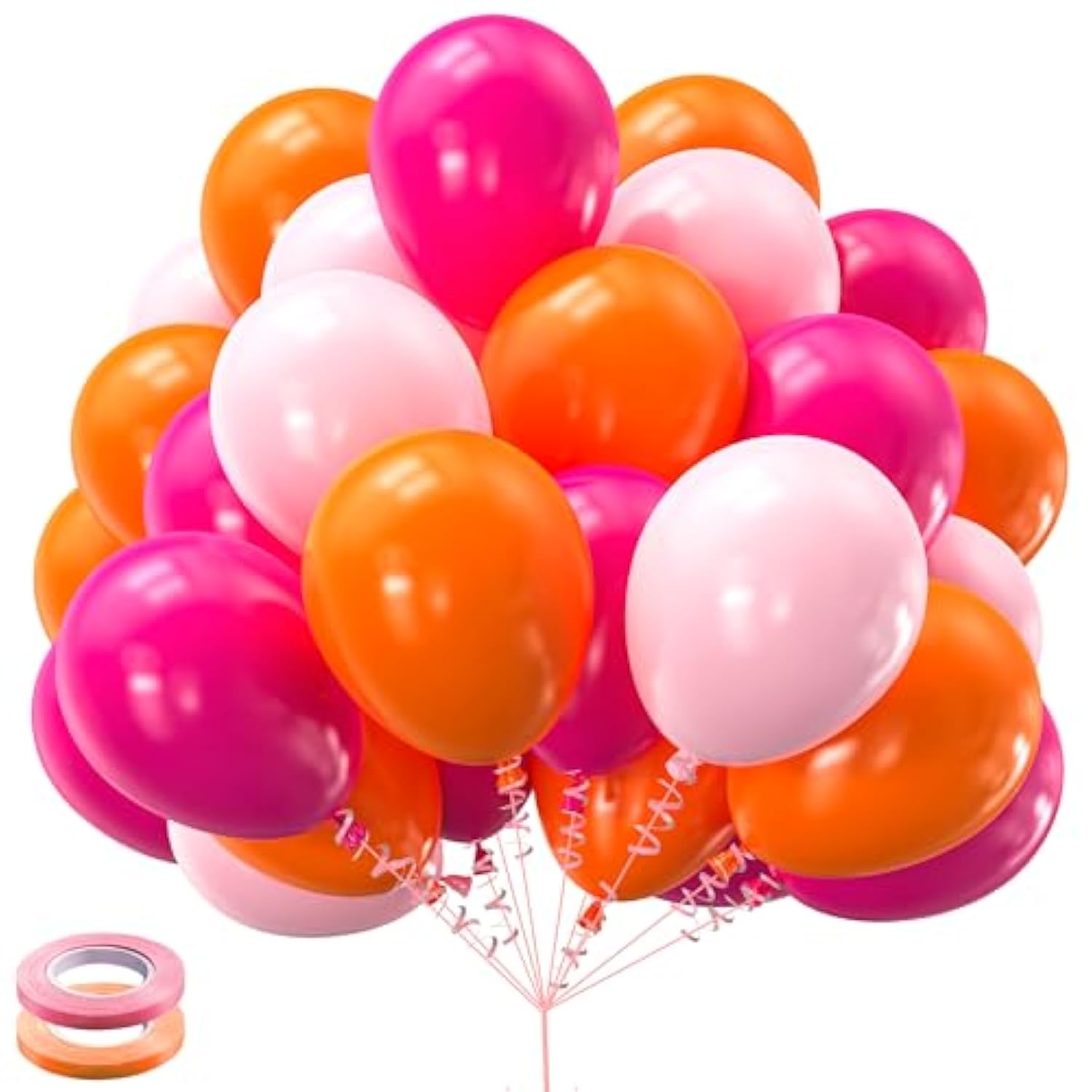 Pink And Orange Balloons 60Pcs 12 Inch Orange Hot Pink Light Pink Latex Balloons With Ribbons For Birthday Baby Shower Wedding Graduation Tropical Party Decoration