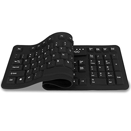 Foldable Silicone Usb Wired Standard Waterproof Rollup Keyboard For Pc Notebook Laptop, Full Size (Black)