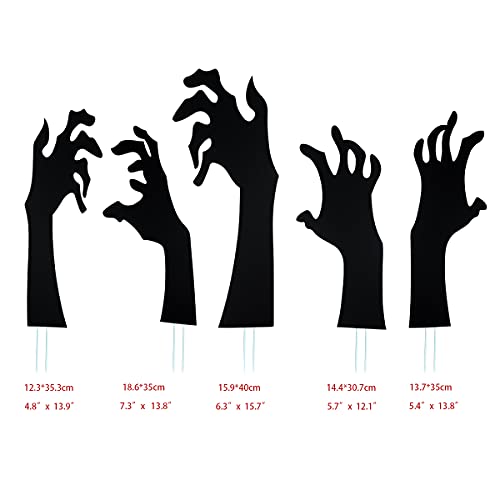 5 Pack Halloween Black Hands Yard Signs with Stakes Scary Silhouette Halloween Decorations for Outdoor Yard Lawn Garden Decor
