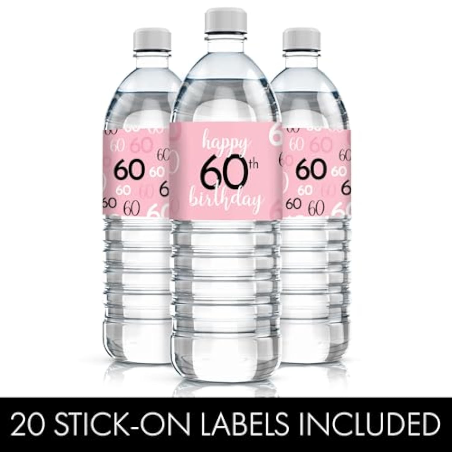 Pink, Black, And White 60Th Birthday Party Water Bottle Labels - 20 Waterproof Wrappers, 60Th Birthday Decorations For Women