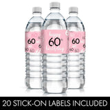 Pink, Black, And White 60Th Birthday Party Water Bottle Labels - 20 Waterproof Wrappers, 60Th Birthday Decorations For Women