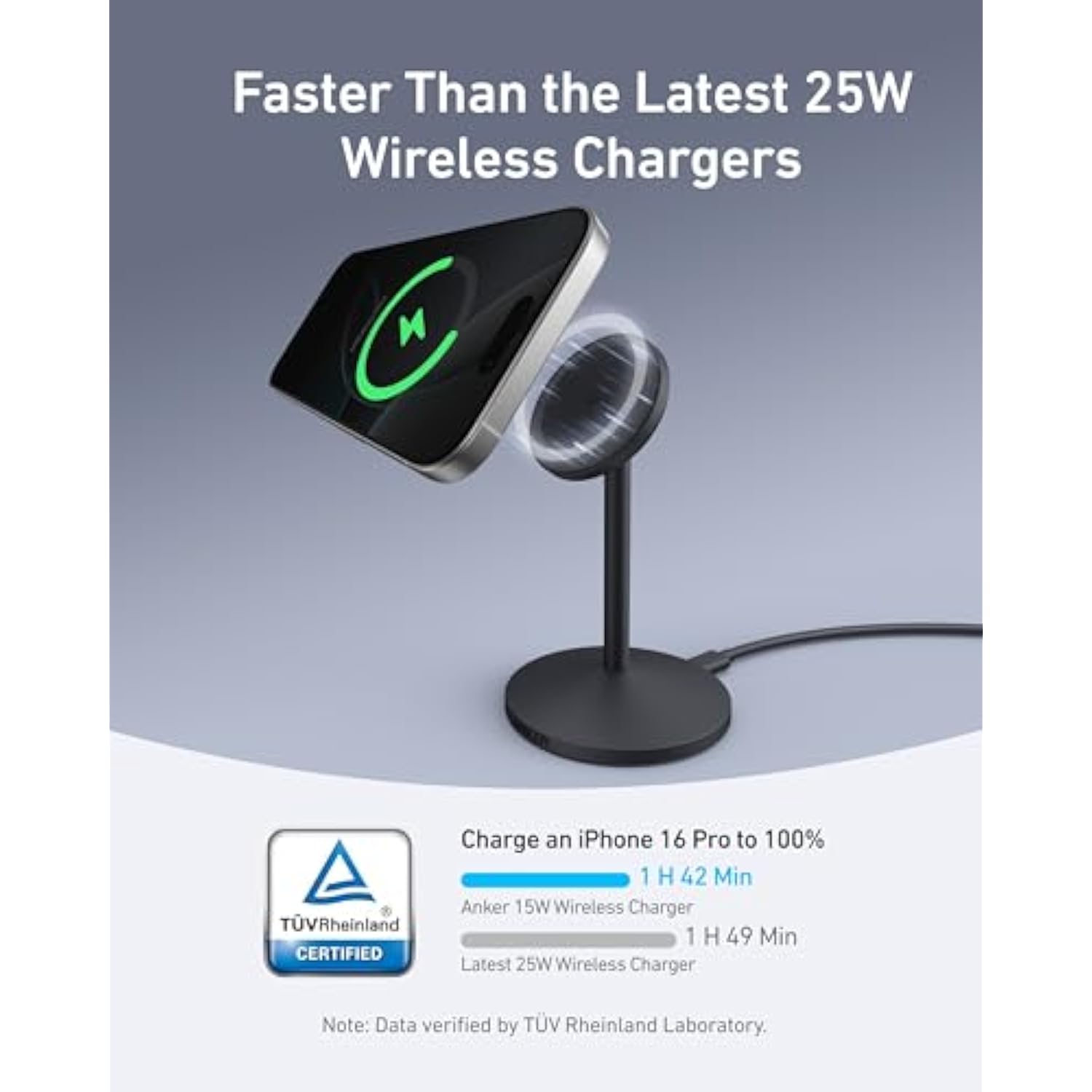 Anker MagGo iPhone 16 MagSafe-Compatible Wireless Charger Stand, 15W Fast Magnetic Wireless Charging Station, Qi2 Certified 360° Charger, for iPhone 16/15/14 Series and AirPods (25W Adapter Included)