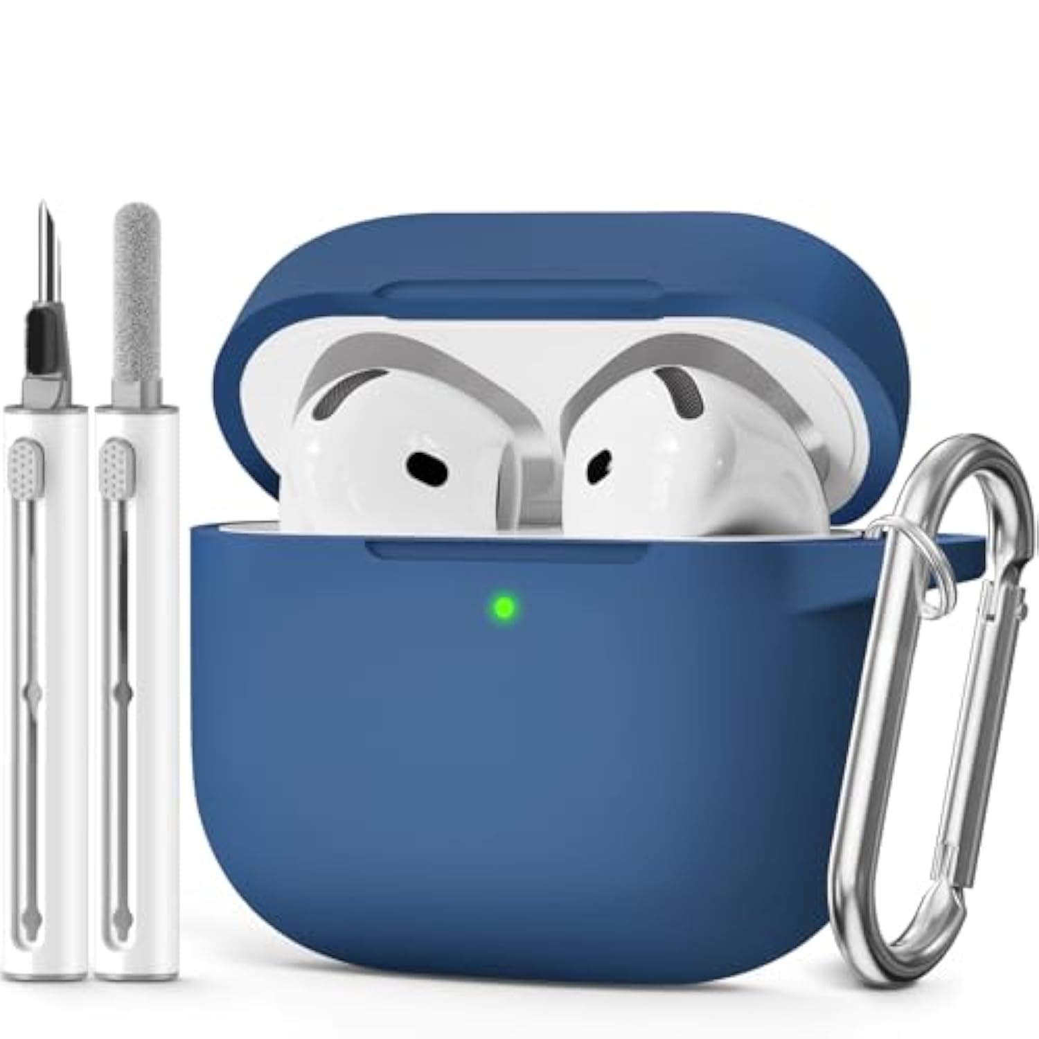 For Airpods 4 Case 2024 Come With Cleaner Kit,Soft Silicone Protective Cover For Apple Airpods 4Th Generation Cases With Keychain,Compatible With Airpod 4 Case For Women Men-Midnight Blue