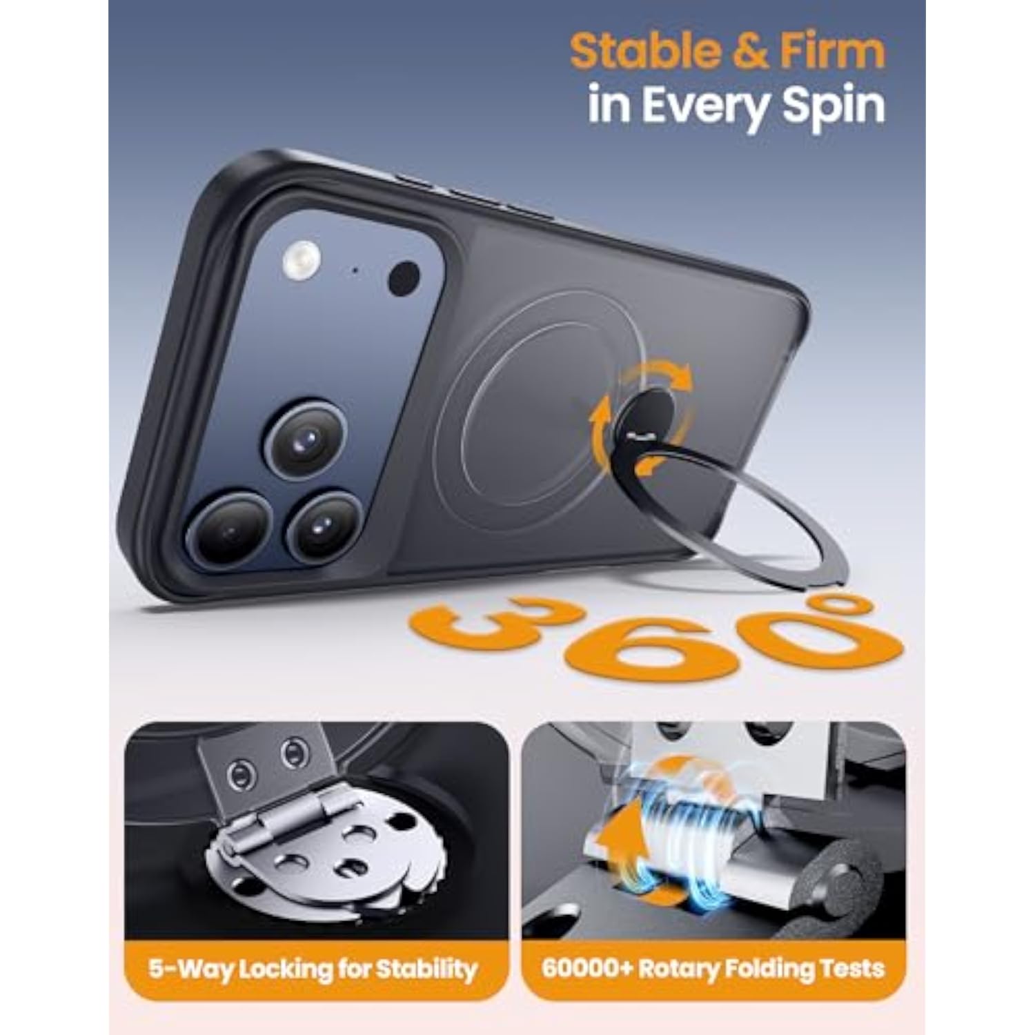 360° Magnetic Stand for iPhone 17 Pro Case, Black