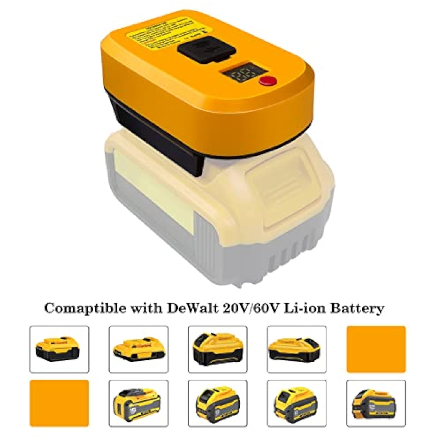 65W Usb Battery Adapter For Dewalt 20V 60V Battery, Fast Charger With Type-C And Usb Ports, Lcd Display
