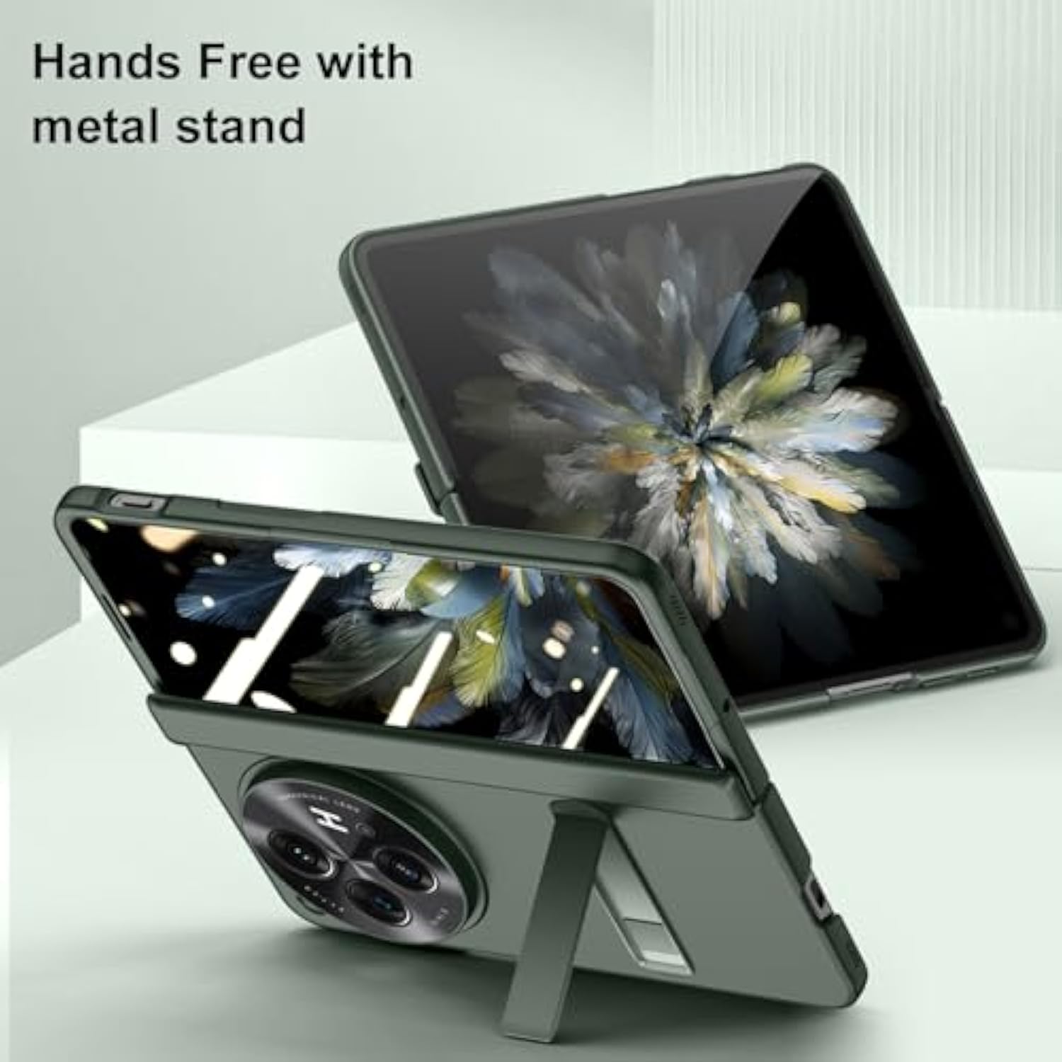 For Oneplus Open Case, Built-In Screen Protector, Full Hinge Protection, Metal Kickstand, Camera Protection, Thin & Slim Cover 5G 2023-Black