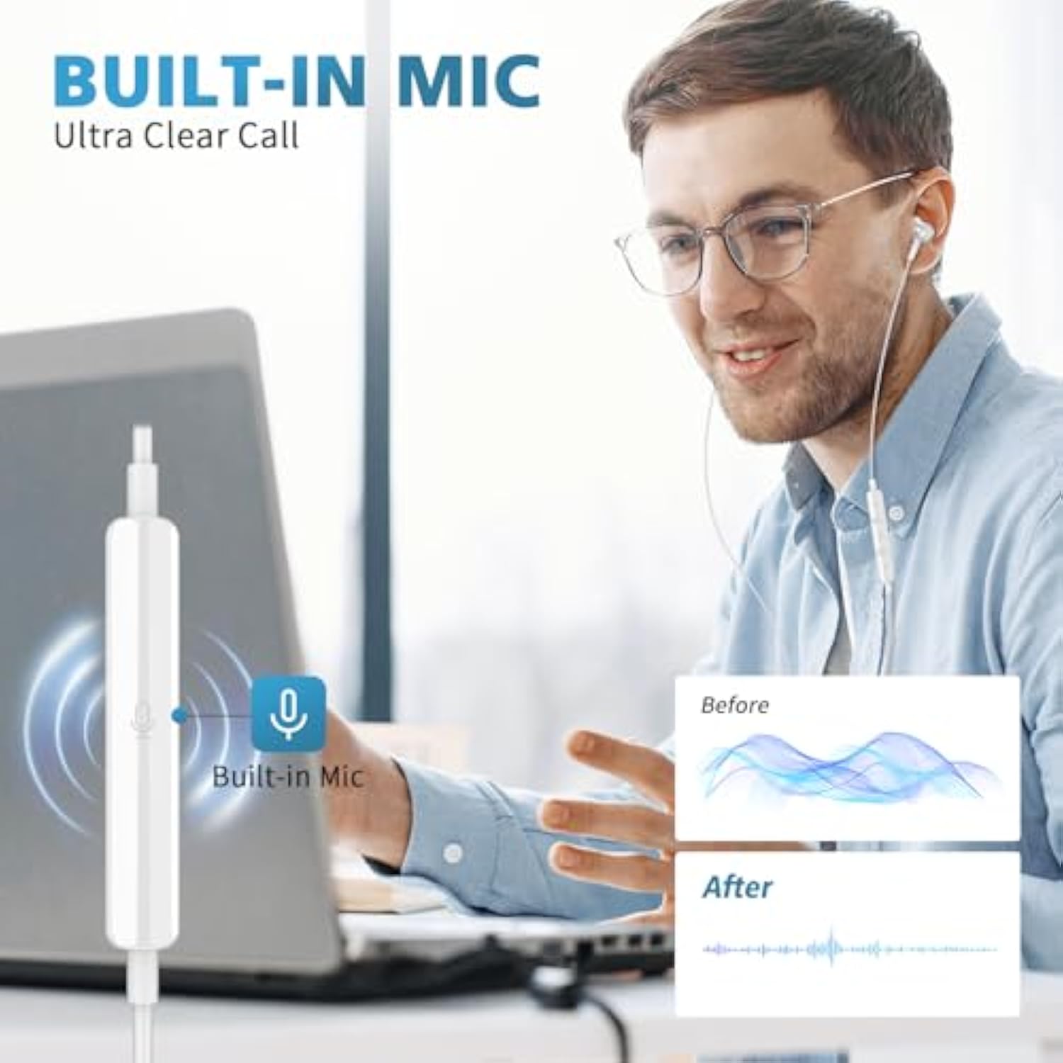 Usb C Headphones For Iphone 15 Pro Max Plus Ipad, Type C Earphones Noise Isola