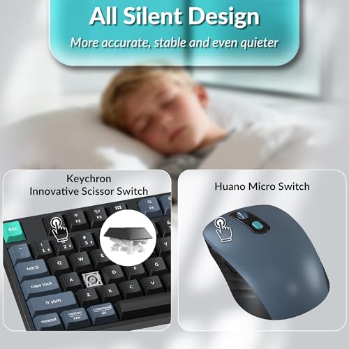 B33 Wireless Keyboard & Bm25 Mouse Combo, 2.4 Ghz/Bluetooth 5.2/Wired, 80% Tkl Silent Portable Ergonomic Keyboard Adjustable Dpi Mouse, Unifying Receiver For Macos Windows Linux