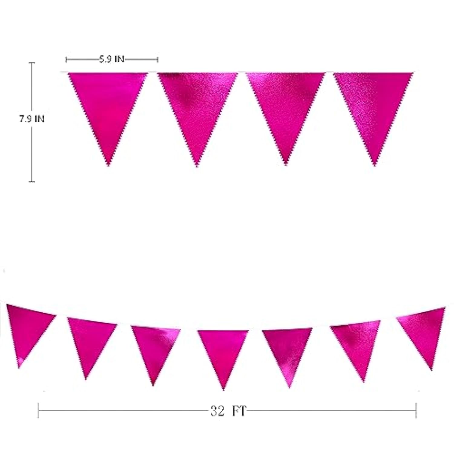 Hot Pink Party Decorations Triangle Pennant Banner Flag Rose Pink Metallic Fabric Bunting Garland For Birthday Bachelorette Wedding Bridal Shower Anniversary Flamingo Theme Party Supplies