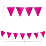 Hot Pink Party Decorations Triangle Pennant Banner Flag Rose Pink Metallic Fabric Bunting Garland For Birthday Bachelorette Wedding Bridal Shower Anniversary Flamingo Theme Party Supplies