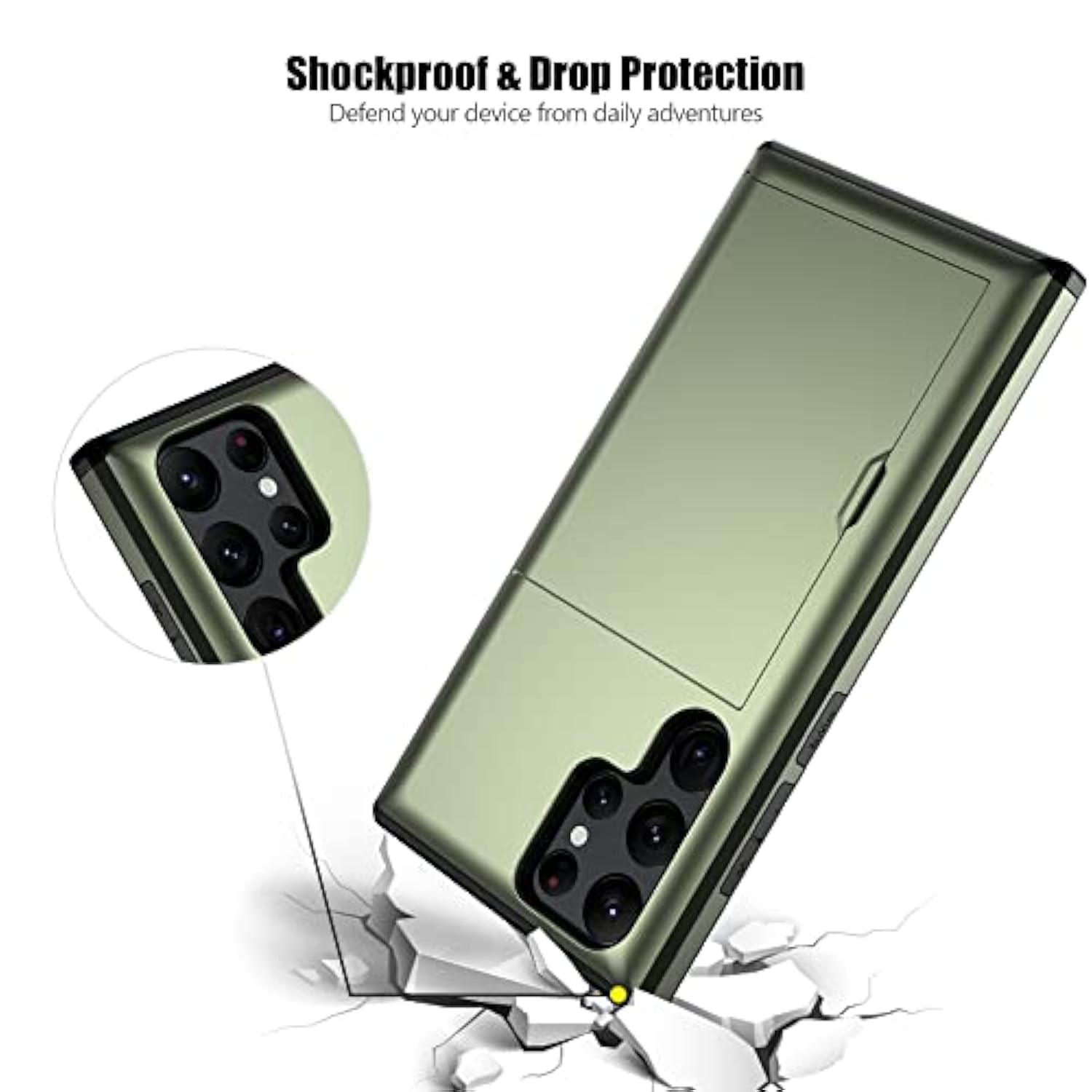 For Samsung S22 Ultra Case With Card Holder 5G 6.8 Inch Slim Dual Layer Heavy Duty Protective For Galaxy S22 Ultra Case Hidden Card Slot Wallet Case For Samsung S22 Ultra(Green)