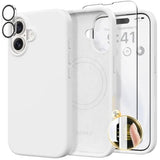 Magnetic For Iphone 16 Case, Compatible With Magsafe, [Screen Protector + Camera Lens Protector], Liquid Silicone Shockproof Protective Phone Case For Iphone 16 6.1", White
