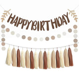 17Pcs Brown Tan Neutral Bithday Sign Banner Beige Cream Nude Party Tassel Garland Circle Dot Hanging Paper Streamers Backdrop Bear Birthday Table Wall Décor