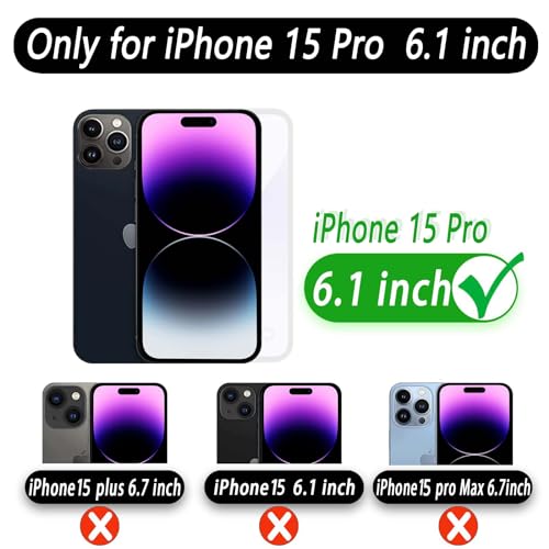 Zipper Wallet Case Compatible for iPhone 15 Pro,[Glass Screen Protector ][RFID Blocking] Flip Leather Handbag Phone Cover with Card Holder and