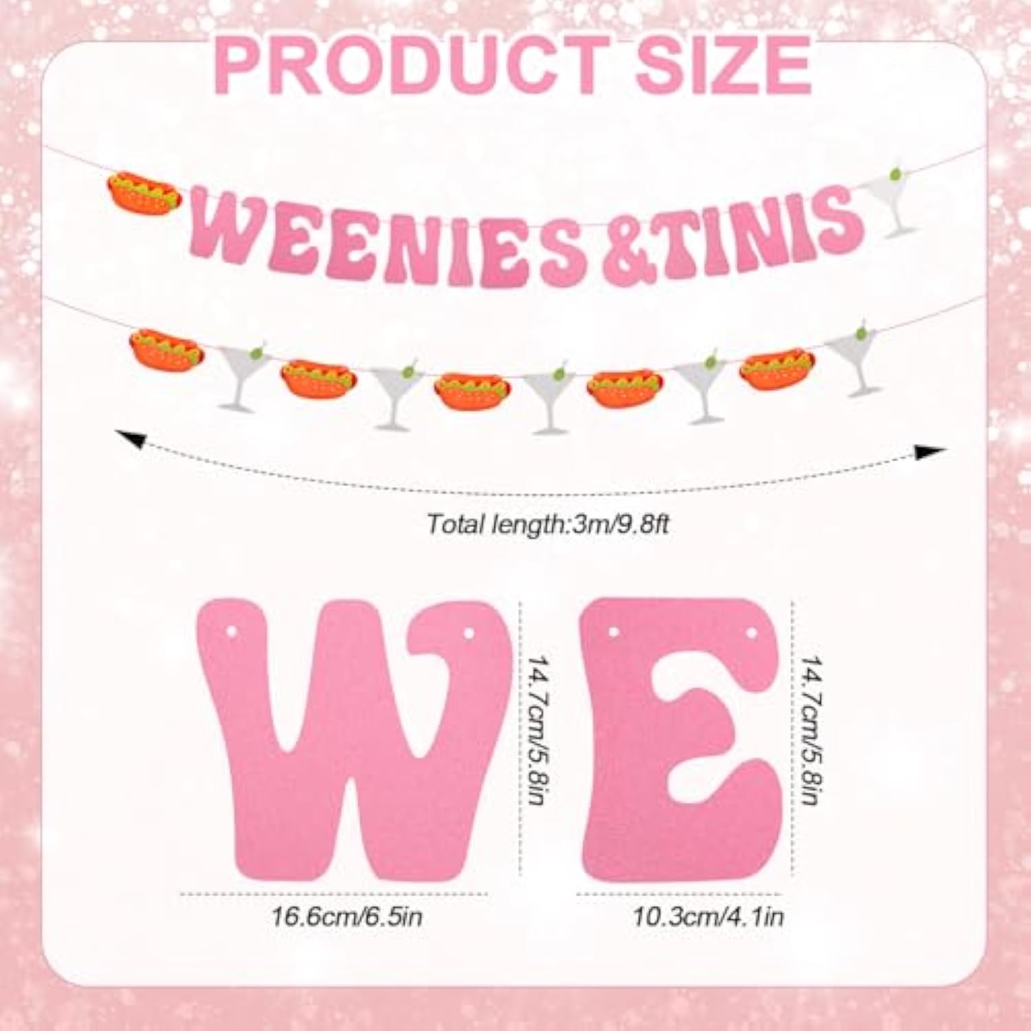 Weenies & Tinis Banner, Pink Glitter Party Decorations for Martini & Hot Dog Bar