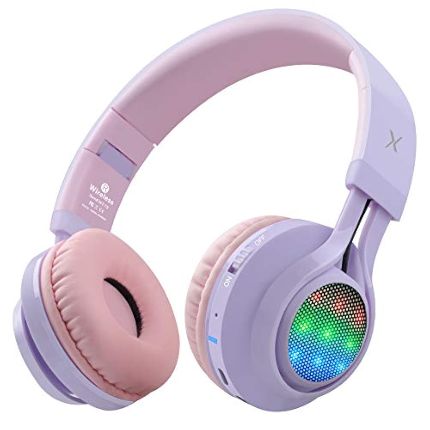 Wt-7S Kids Bluetooth Headphones Light Up, Foldable Stero Wireless Headset With Microphone And Volume Control For Pc/Tablet/Tv/Travel (Purple)