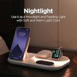 4 In 1 Fast Wireless Charger Nightlight Clock, 4 In 1 Wireless Charging Station With Led Clock, Compatible With Iphone 15 14, Galaxy S24 S23 And Newer, Airpods, Galaxy Buds, Apple Watch