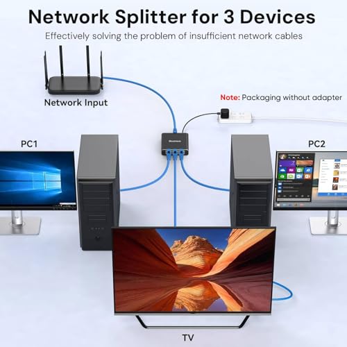 Ethernet Splitter 1 To 3 1000Mbps, Internet Cable Splitter 1 In 3 Out High Speed Switch Network Gigabit For Lan Rj45 Port Router Switch Work With Cat5/5E/6/7/8 Cable