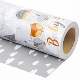 Reversible Baby Shower Wrapping Paper - Mini Roll - 17 Inch X 33 Feet - Grey Animal Design Neutral Baby Shower, Boys Girls Kids Birthday