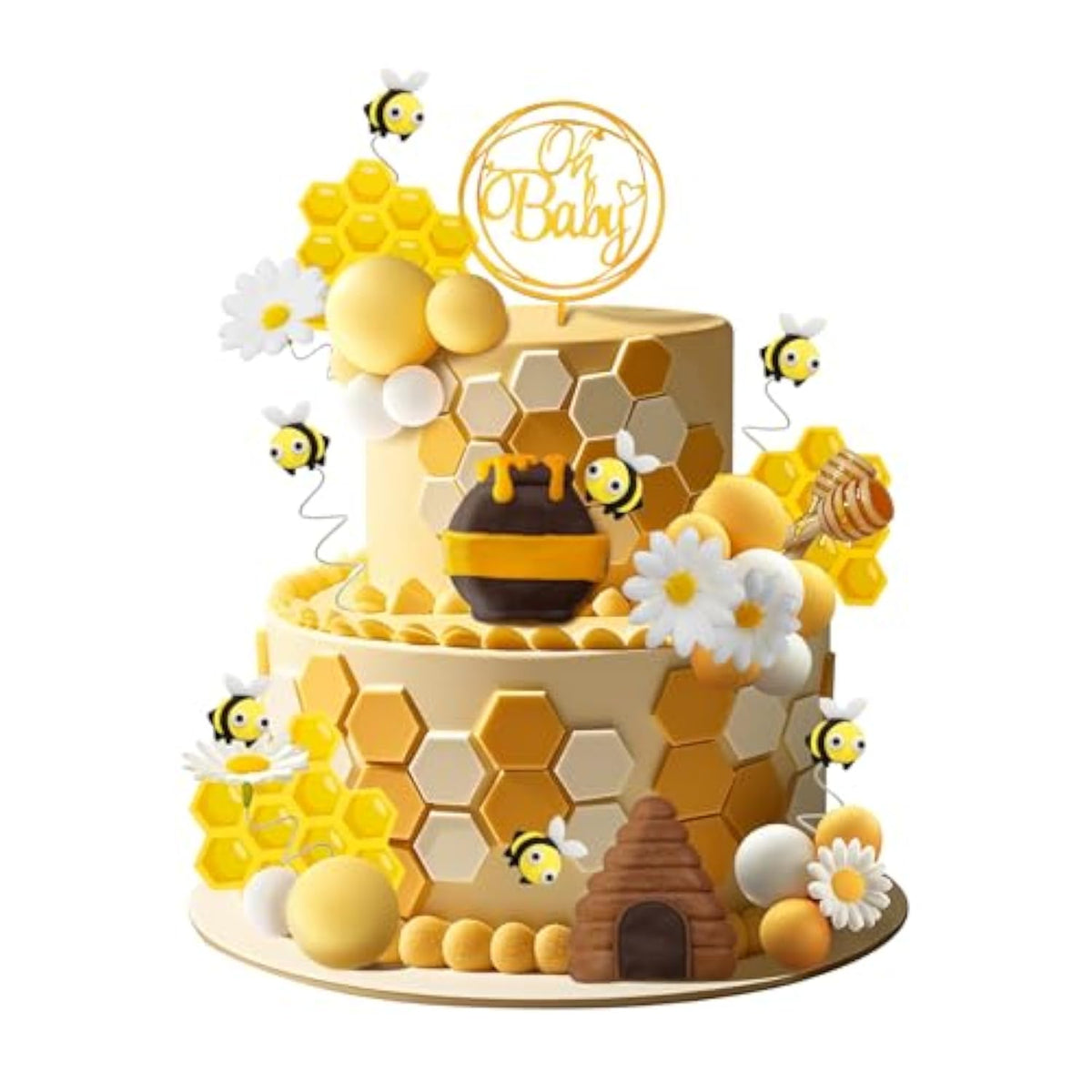 Bumble Bee Cake Topper Birthday Party Decoration Subee Theme Honey Jar Cake Topper Honeycomb Flower Cake Decorations Supplies For Baby Shower Boys Girls Birthday Party