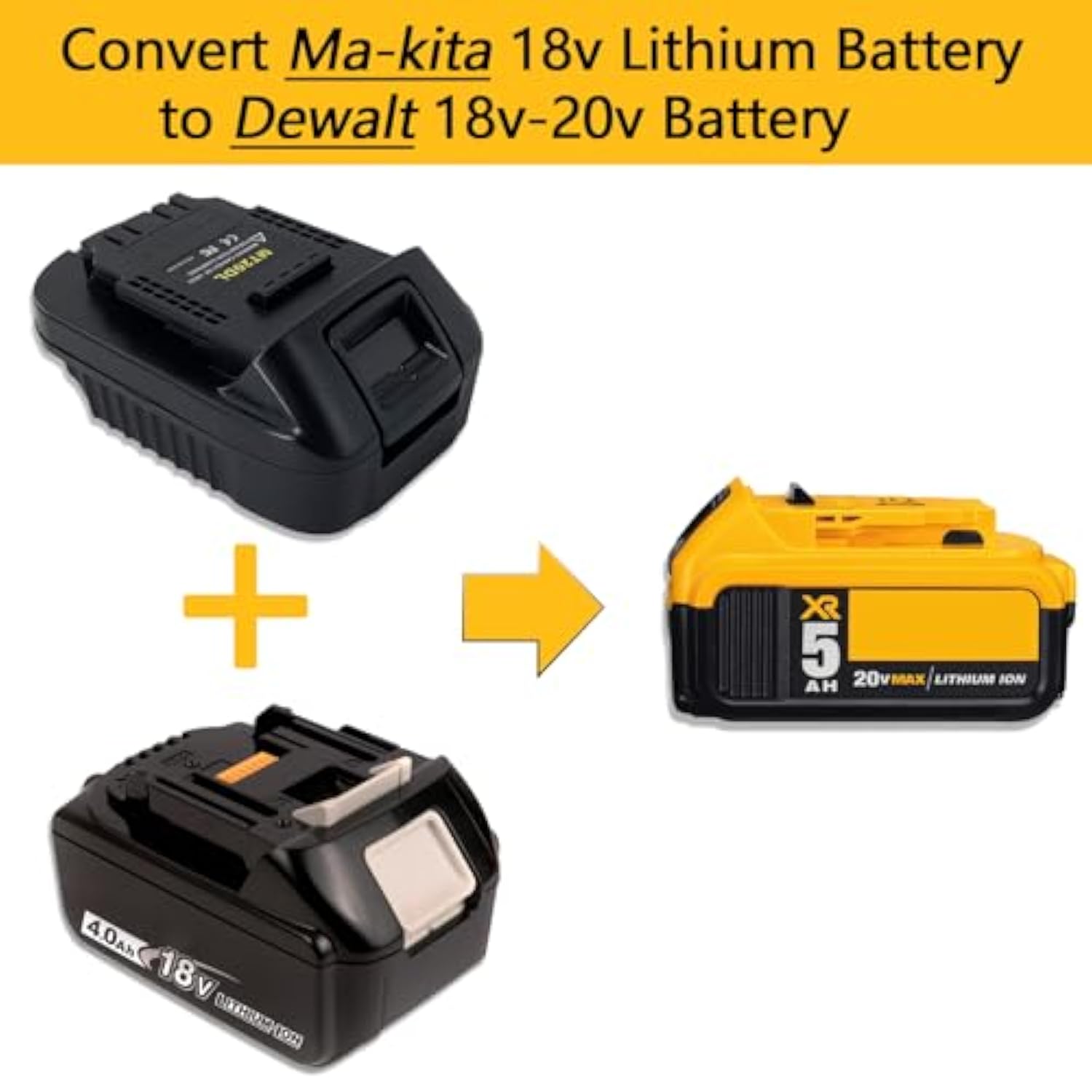 Mt20Dl Battery Adapter, Compatible With Makita 18V Lithium Battery, Convert To Dewalt 18V-20V Lithium Batteries, Work Compatible With Dewalt 18V-20V Cordless Power Tools