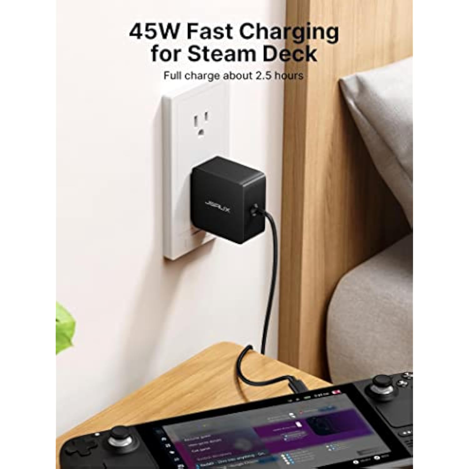 45W Usb C Charger For Steam Deck/Oled, 5Ft Cable Type C Pd 3.0 45 Watt Fast Charging Compatible With Nintendo Switch 2, Switch/Oled, Macbook, Samsung S25 S24 S23 S22, Iphone 16/15, Ipad, Pixel