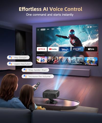 [1500Ansi/ Google Tv] Smart Projector With Wifi And Bluetooth, Portable Outdoor Projector 4K Support, Auto Focus & Keystone, Built-In Apps, Indoor Home Theater With 360° Rotatable Stand