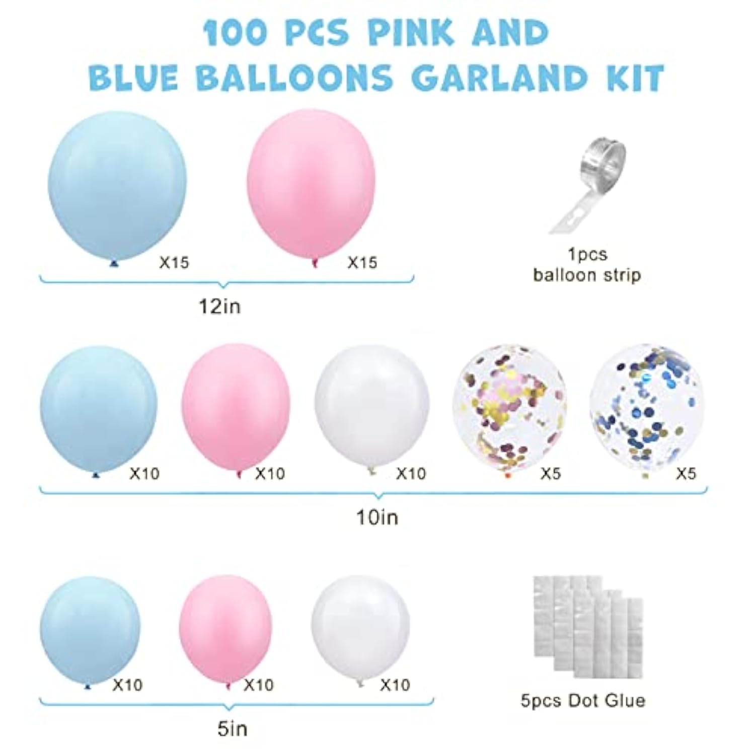 Pink Blue Confetti White Balloons Garland Arch Kit Gender Reveal Baby Shower